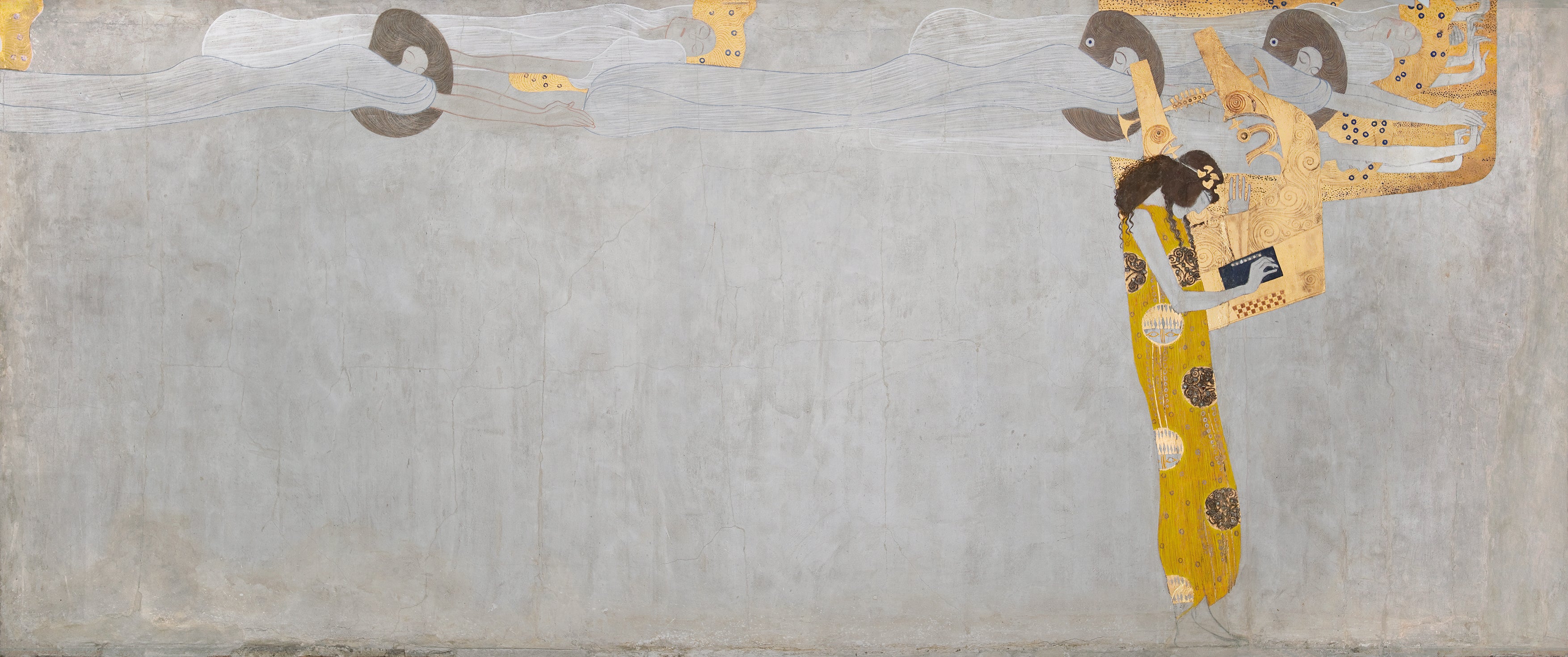 Reproduction du tableau « Frise Beethoven (planche 7, mur de droite) : Le désir de bonheur est apaisé par la poésie - Gustav Klimt » par Alpha Reproduction en peinture à l’huile