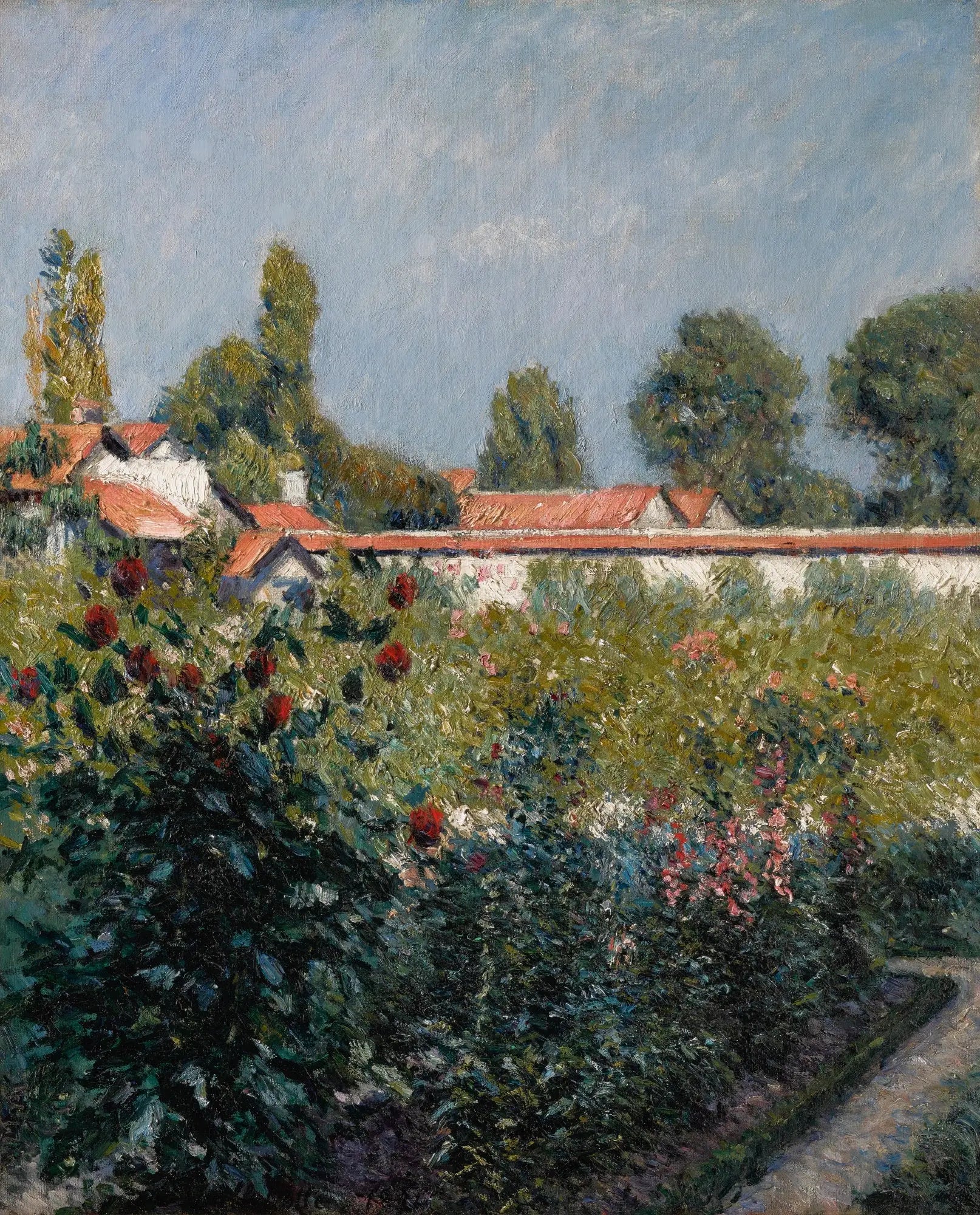 Reproduction du tableau « Le Jardin du Petit Gennevilliers, les toits roses - Gustave Caillebotte » par Alpha Reproduction en peinture à l’huile