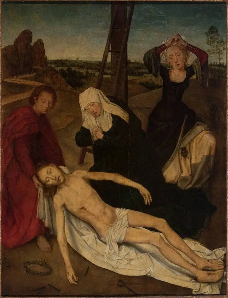 Triptych, center: The Christ Wept by the Holy Virgin, Saint John and Saint Mary Magdalene - Hans Memling