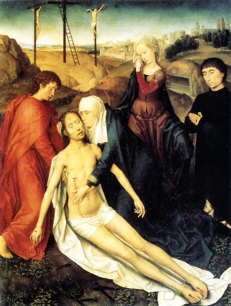 The Dead Christ Wept by His Mother, Saint John and - Hans Memling