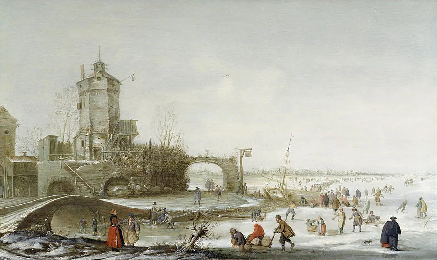 Paysage d'hiver avec des patineurs - Hendrick Avercamp image 1 reproduction d’œuvre d’art à l’huile