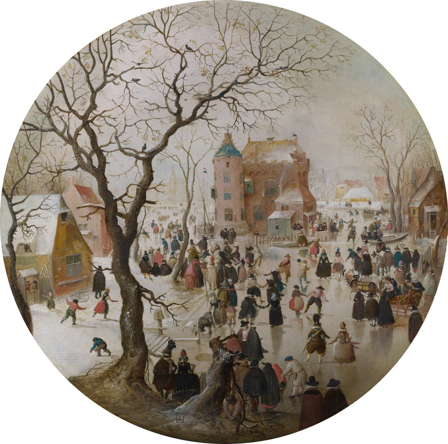 Scène d'hiver avec des patineurs près d'un château - Hendrick Avercamp image 1 reproduction de peinture à l’huile