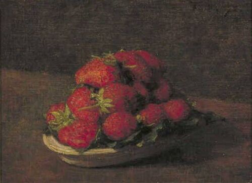Fraises sur une petite assiette en faïence - Henri Fantin-Latour