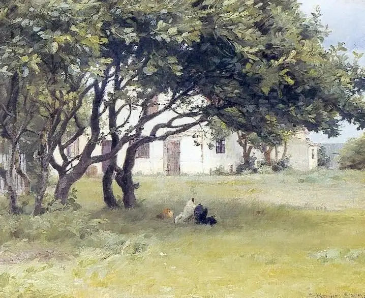 Poules sous les arbres à la ferme de Madame Bendsen - Peder Severin Krøyer - Alpha Reproduction