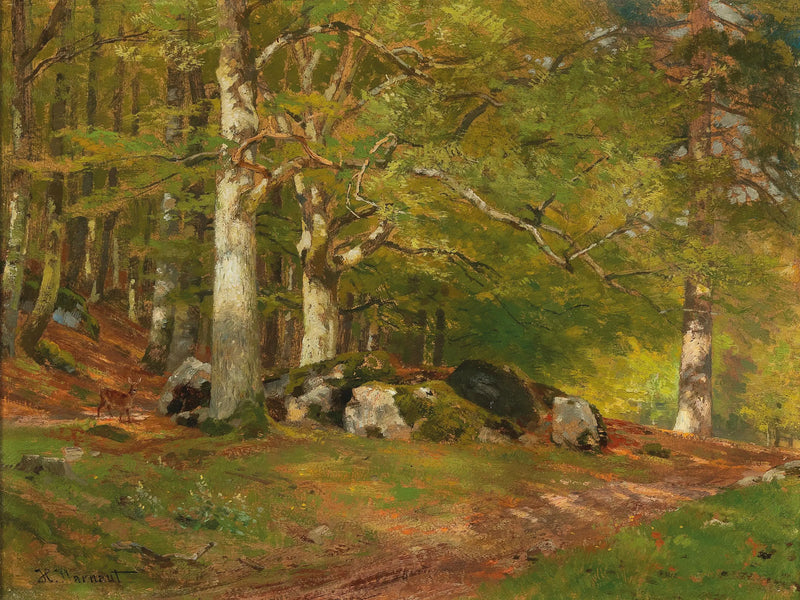 Forest scene with deer - Hugo Darnaut