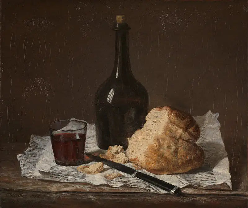 Still life with bottle, glass and bread - Jean Siméon Chardin