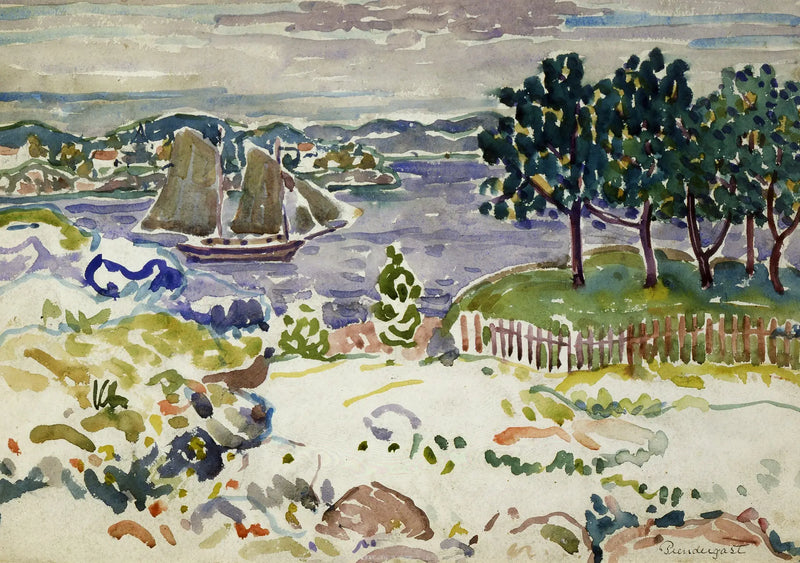 Cove with sailboat, Maine - Maurice Prendergast