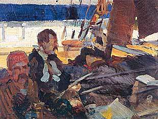 Hommes sur le pont — Namık İsmail, vers 1920, huile sur toile