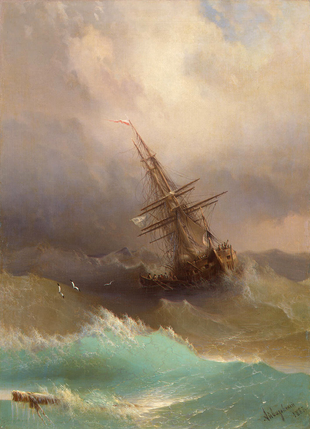 Navire au milieu de la mer agitée - Ivan Aïvazovski