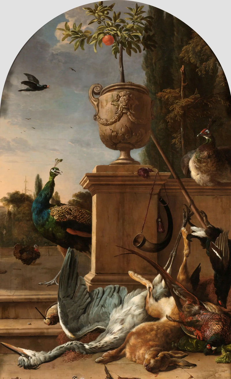 A hunter's bag on a terrace - Melchior de Hondecoeter