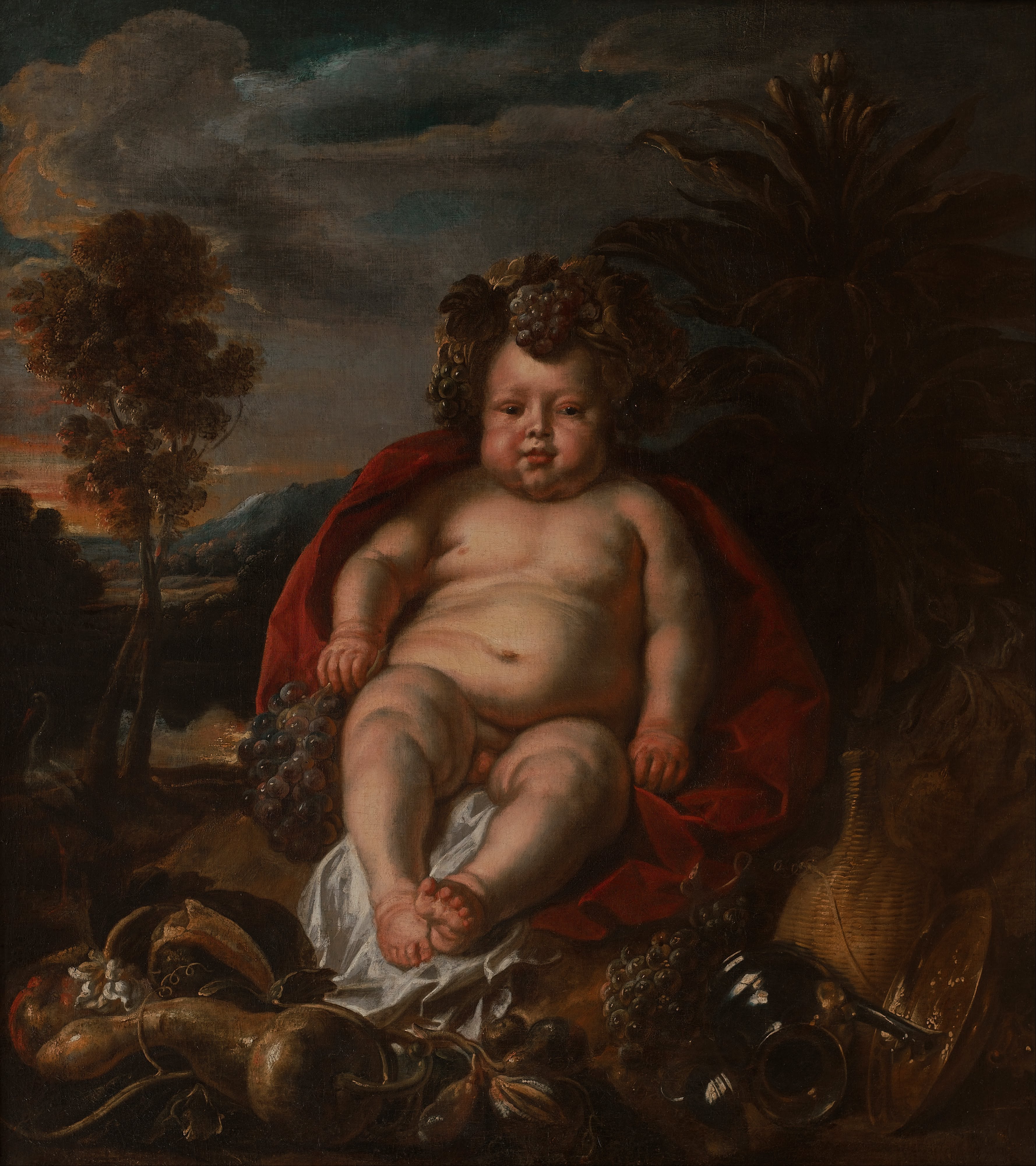 Bacchus enfant assis dans un paysage. - Jacob Jordaens