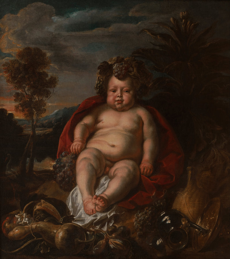 Bacchus enfant assis dans un paysage. - Jacob Jordaens