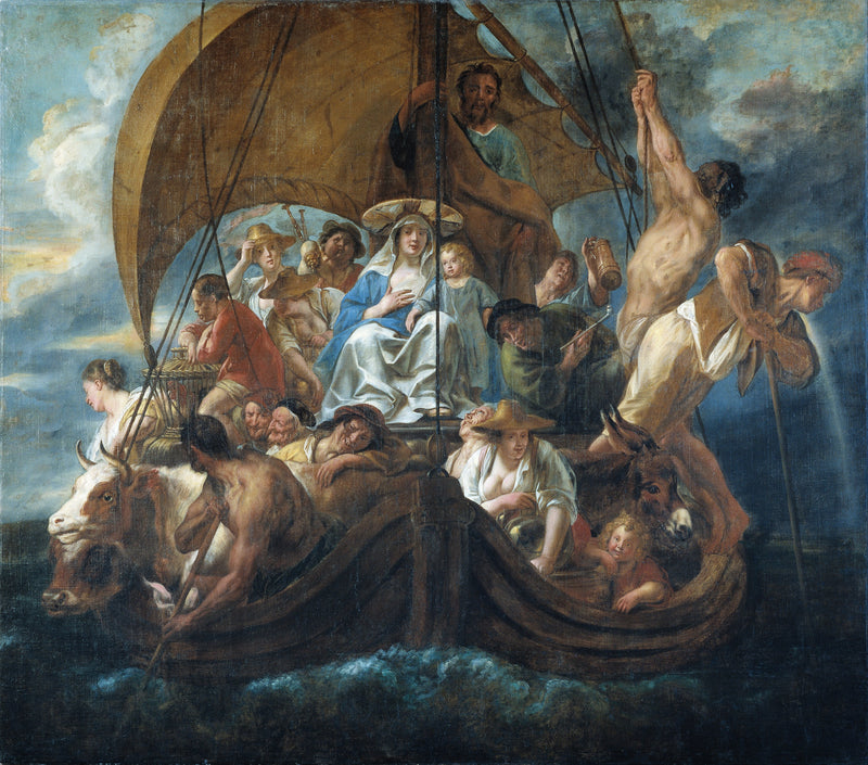 La Sainte Famille avec diverses personnes et animaux dans une barque - Jacob Jordaens