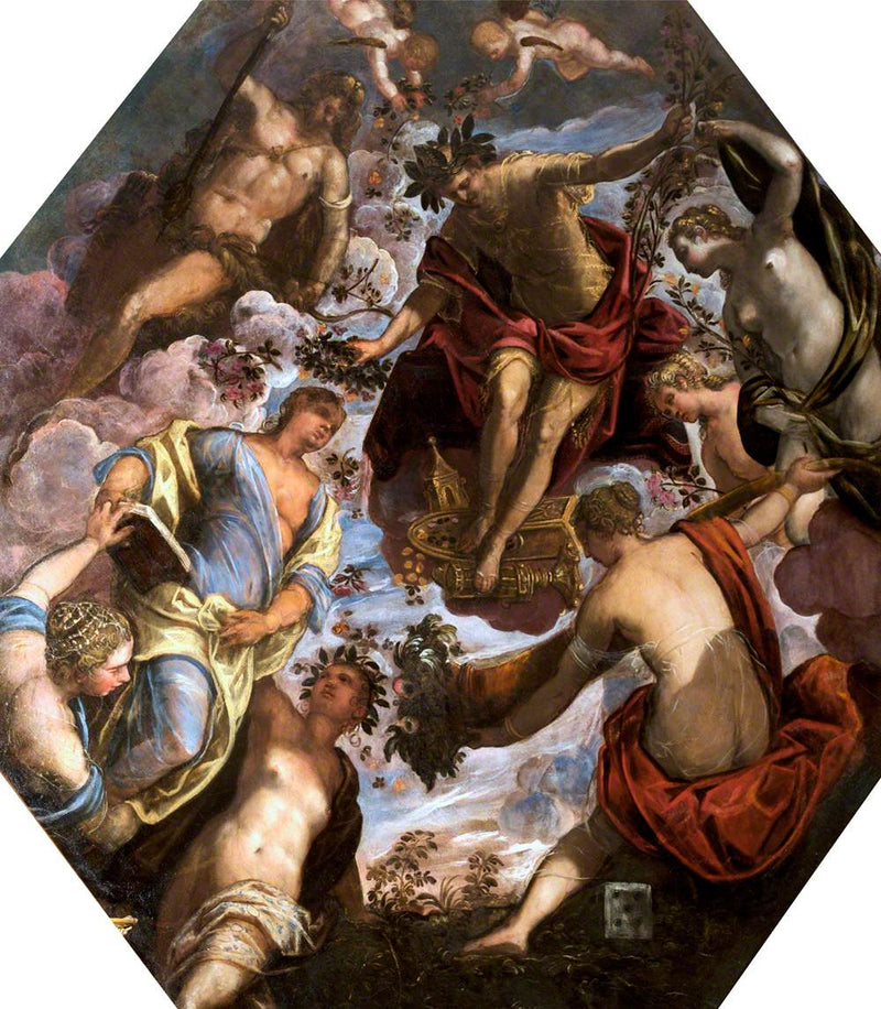 Apollo crowning a poet, in the presence of Hercules and four other women. - Jacopo Tintoretto