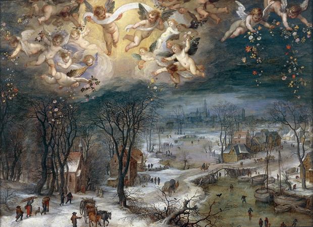 Paysage d'hiver avec une gloire d'anges - Jan Brueghel l'Ancien