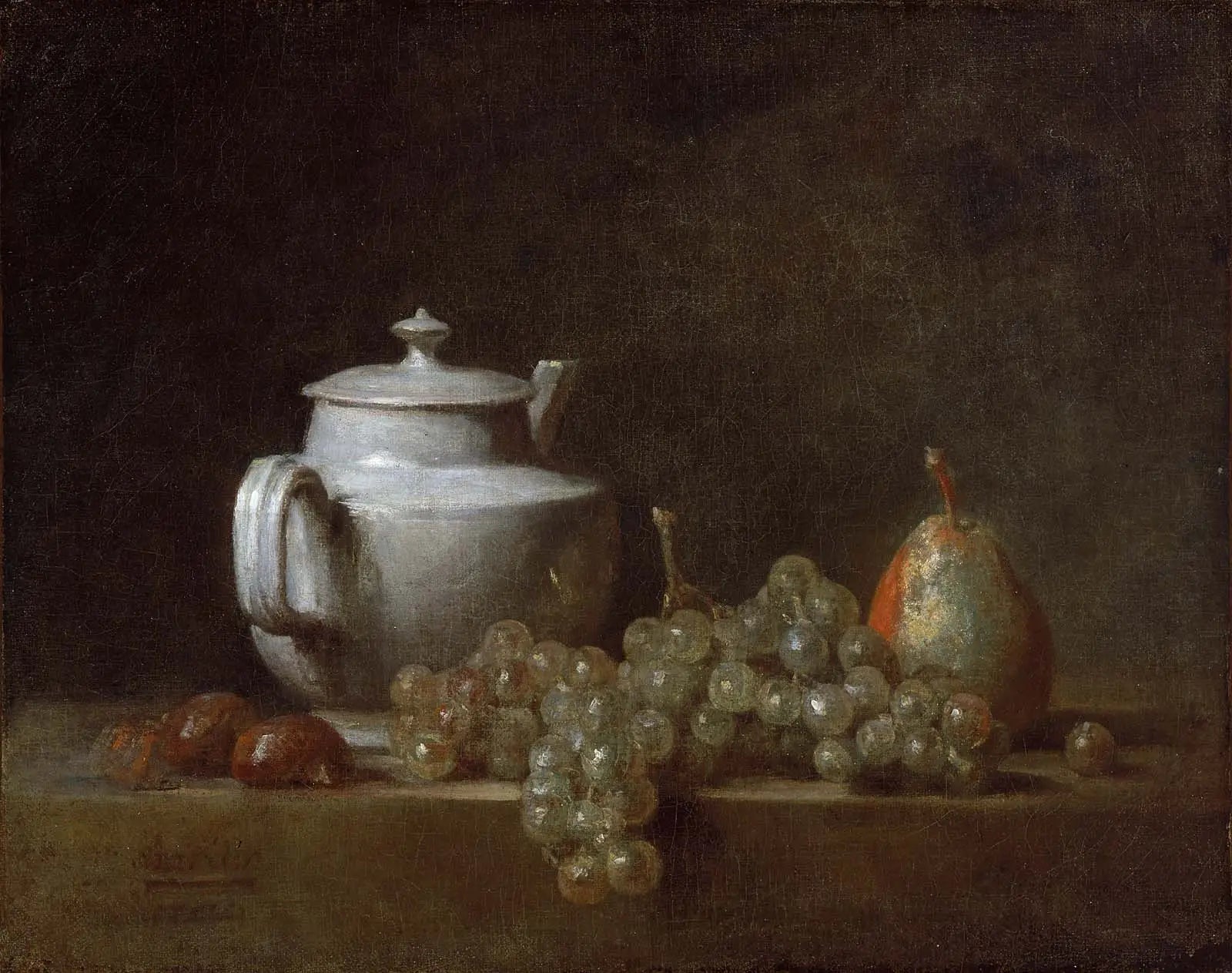 Nature morte avec une théière des raisins des châtaignes et une poire - Jean Siméon Chardin - Alpha Reproduction
