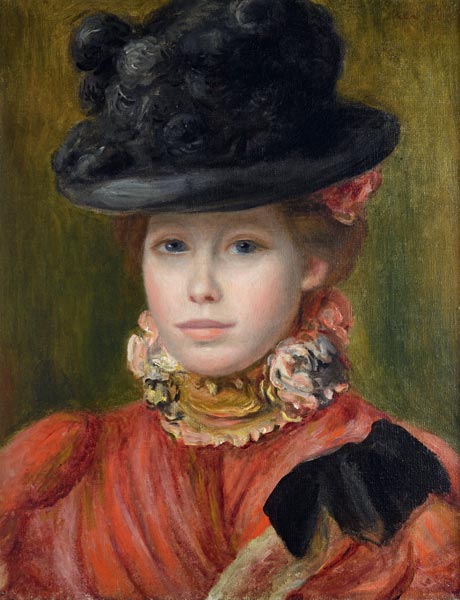 Young girl with a black hat with red flowers - Pierre-Auguste Renoir