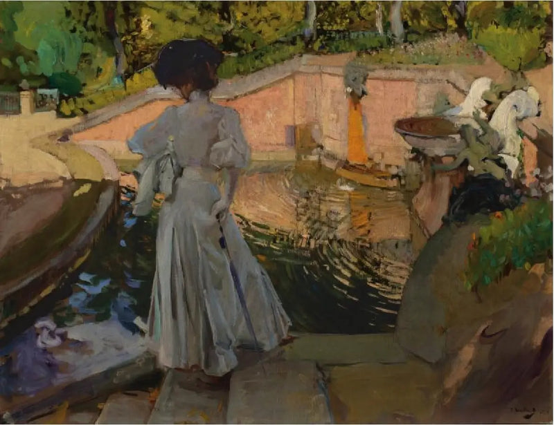 Maria looks at the fish. Ferme - Joaquín Sorolla