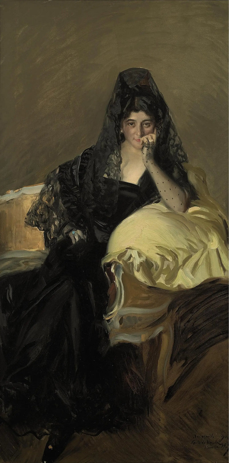 Portrait of Señora de Urcola wearing a black mantilla - Joaquín Sorolla