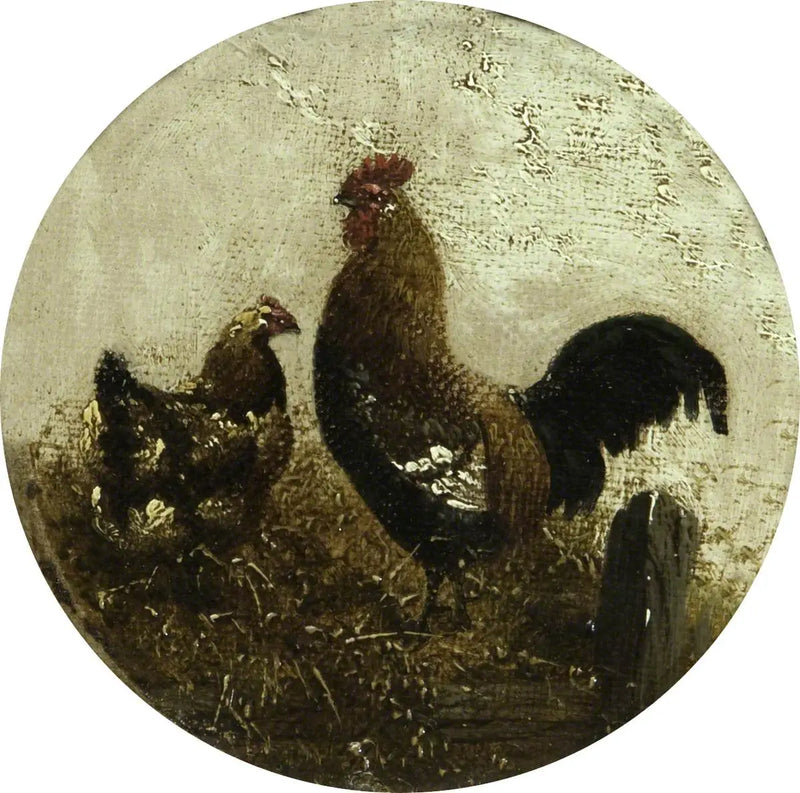 Eight circular farm scenes: rooster and hen - John Frederick Herring, Sr.