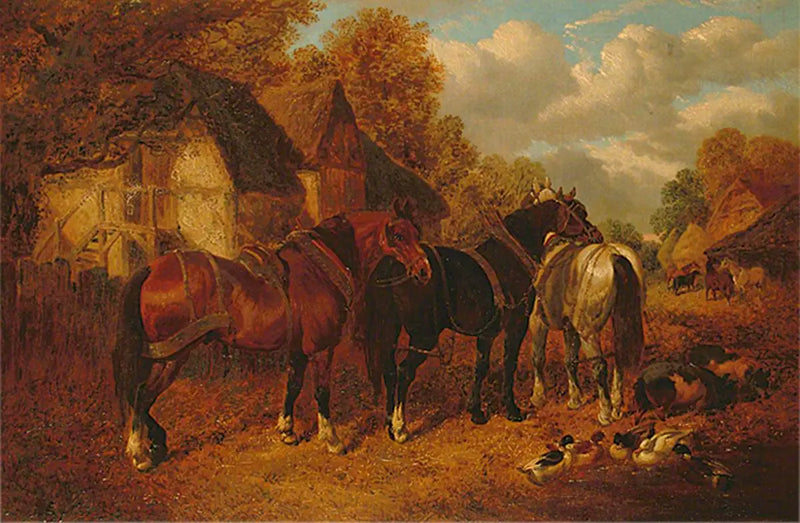 Farm scene with draft horses - John Frederick Herring, Sr.