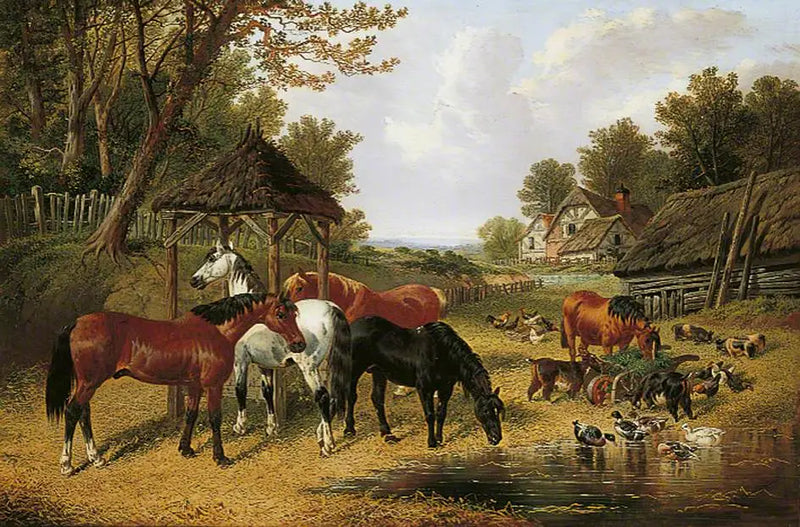 Horses by a Farm Pond - John Frederick Herring, Sr.