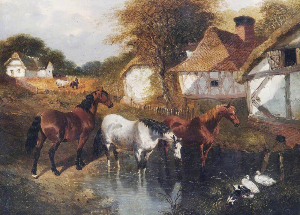 Chevaux dans un coin d'une ferme - John Frederick Herring, Sr.