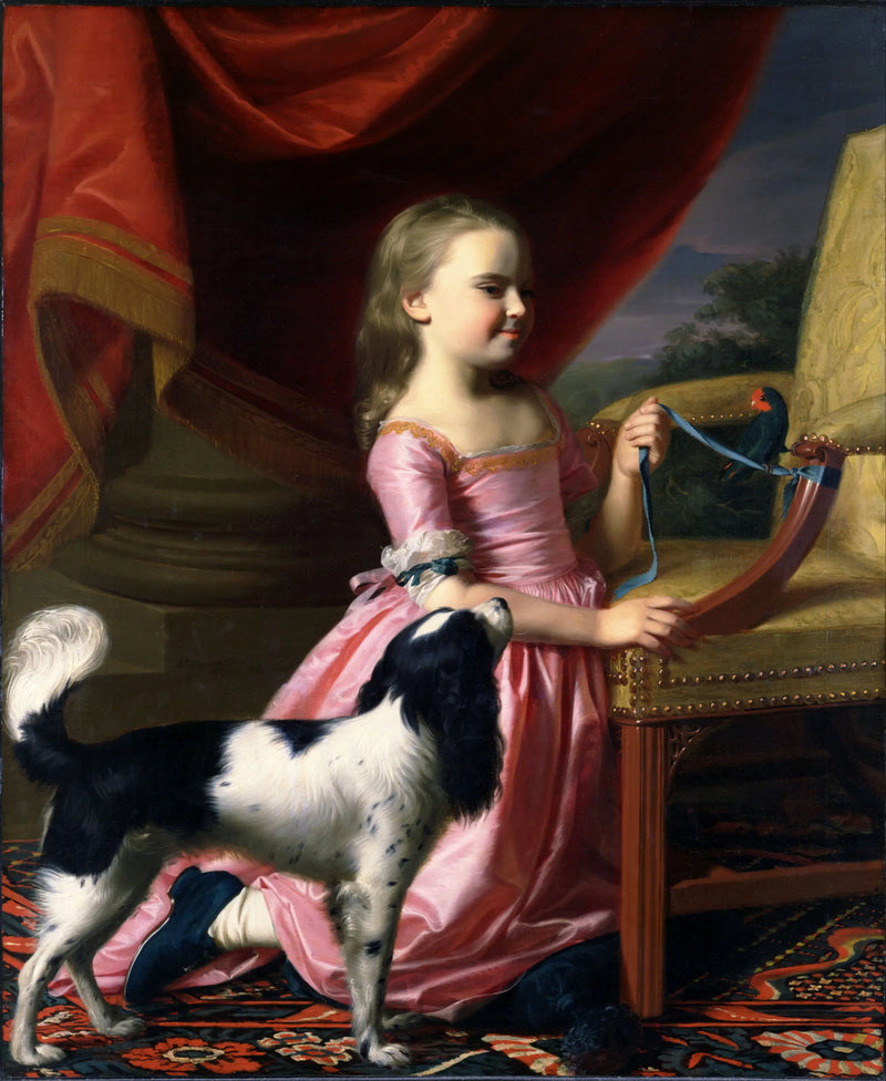 Young woman with a bird and a dog - John Singleton Copley