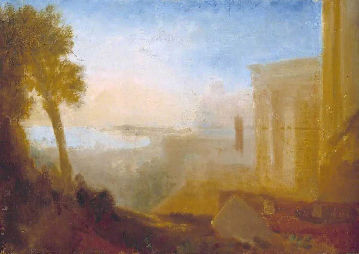 Reproduction du tableau « Overlooking the Coast, with Classical Building - J. M. W. Turner » par Alpha Reproduction en peinture à l’huile