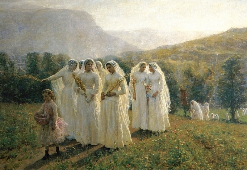 Les jeunes filles se rendent à la procession - Jules Breton
