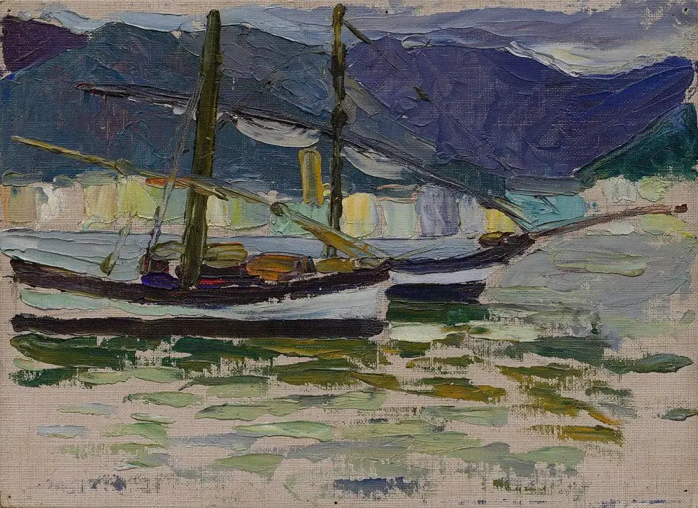 Reproduction du tableau « Bateaux de pêche, Sestri - Vassily Kandinsky » par Alpha Reproduction en peinture à l’huile