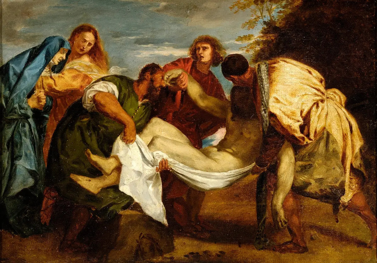Reproduction du tableau « La Mise au tombeau d'après Titien - Eugène Delacroix » par Alpha Reproduction en peinture à l’huile