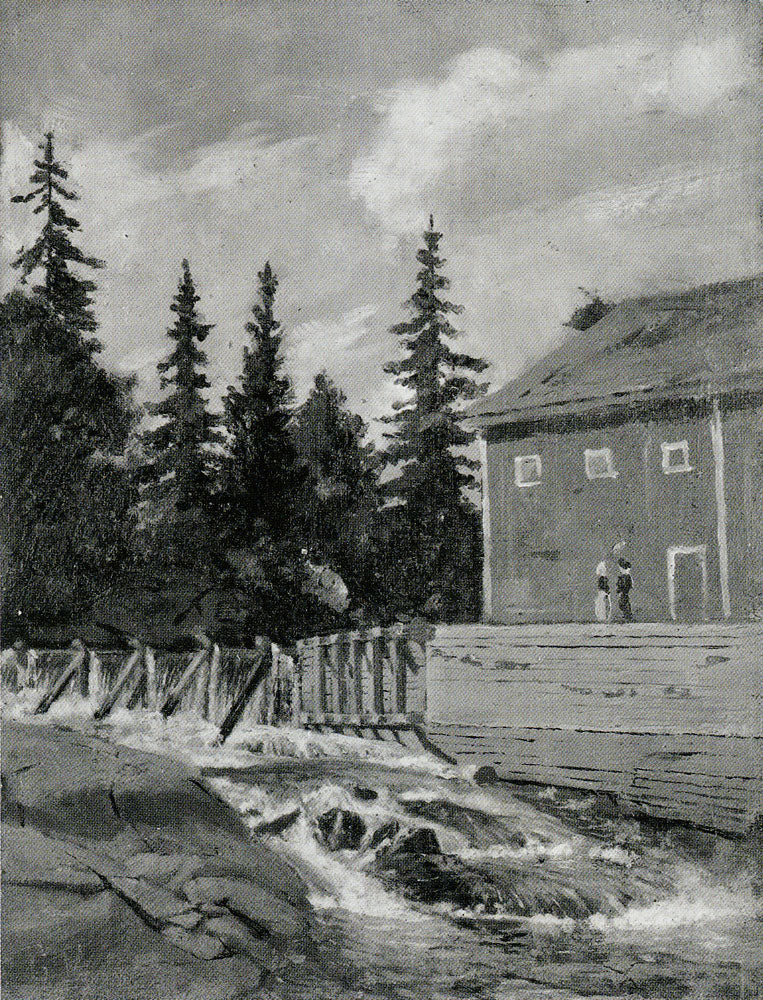 Reproduction du tableau « Paysage à la cascade et à la maison - Edvard Munch » par Alpha Reproduction en peinture à l’huile