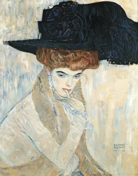 🎩✨ The Black Feather Hat – Gustav Klimt (1910)