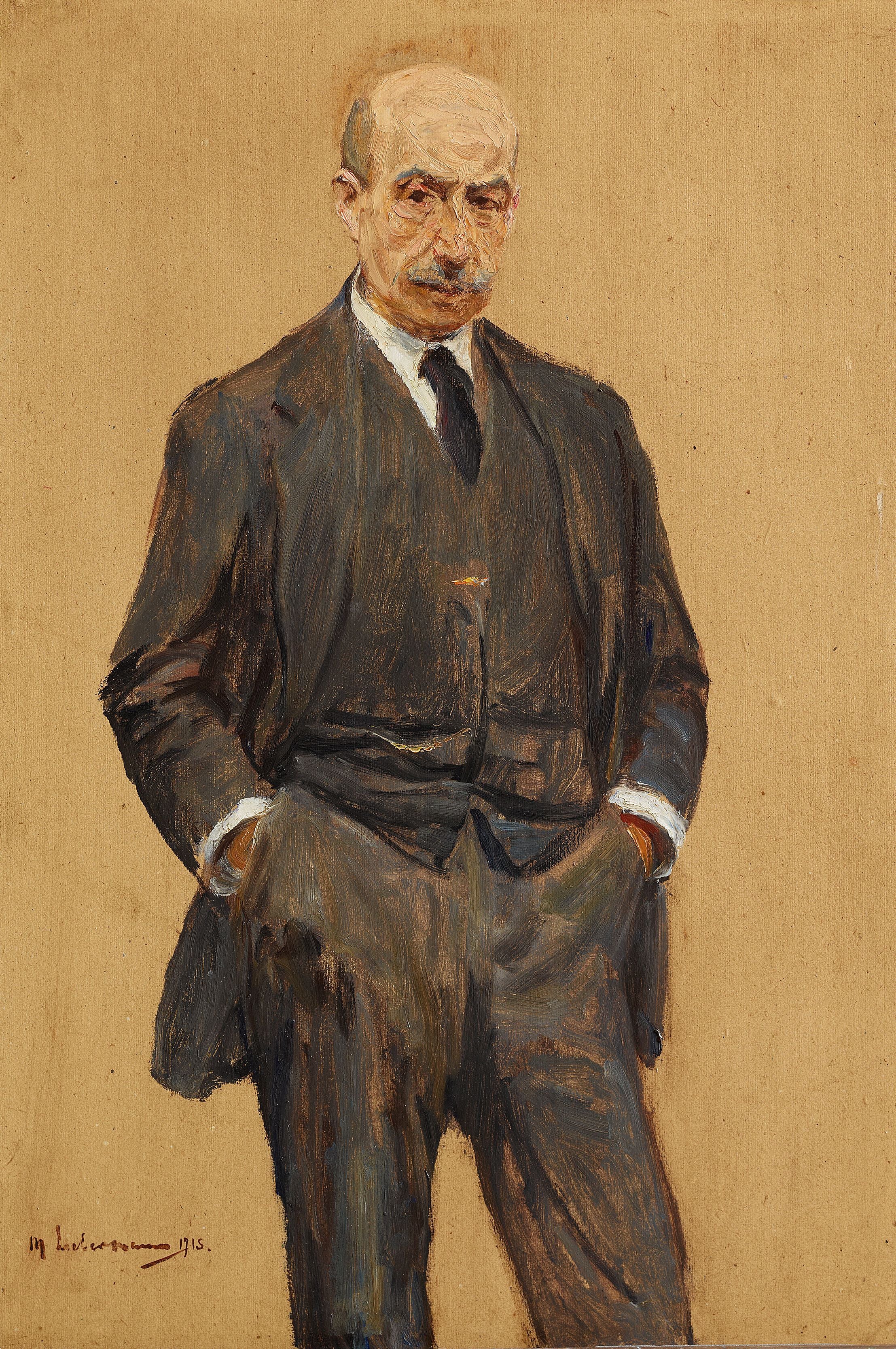 Self-Portrait, Standing in Three-Quarter View, Both Hands in the Pockets of Trousers (Self-Portrait, Standing in Three-Quarter Figure, Both Hands in the Pockets) - Max Liebermann