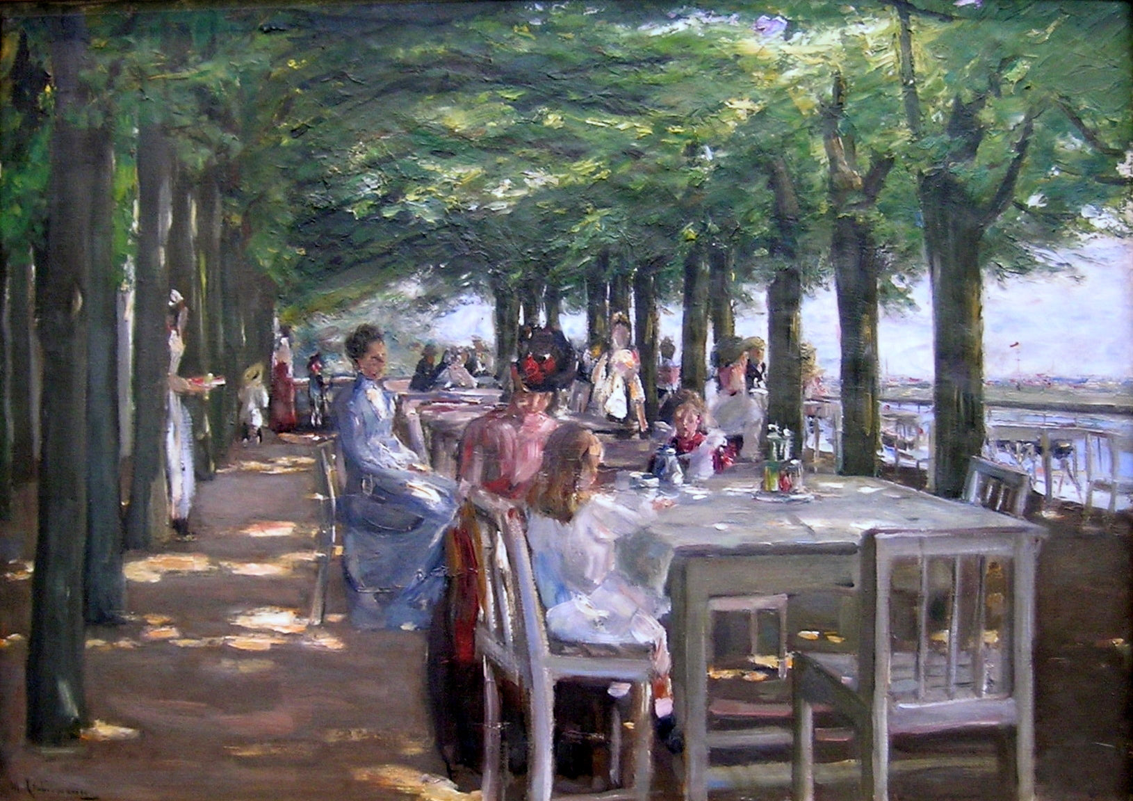 The terrace of the Louis C. Jacob hotel in Nienstedten on the Elbe - Max Liebermann