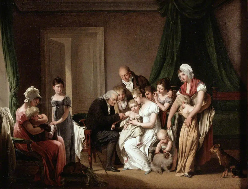 A man vaccinating a young child held by his mother, under the gaze of other family members - Louis-Léopold Boilly