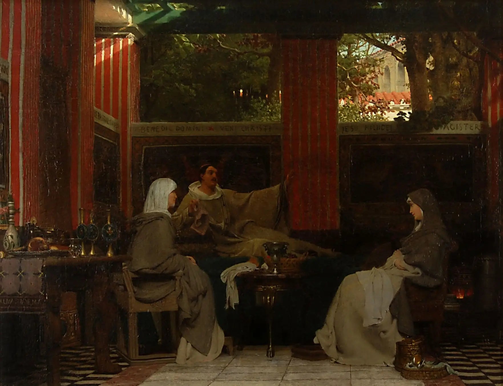 Venantius Fortunatus récite ses vers à Radagonda VI et à l’abbesse du monastère de Poitier - Lawrence Alma-Tadema