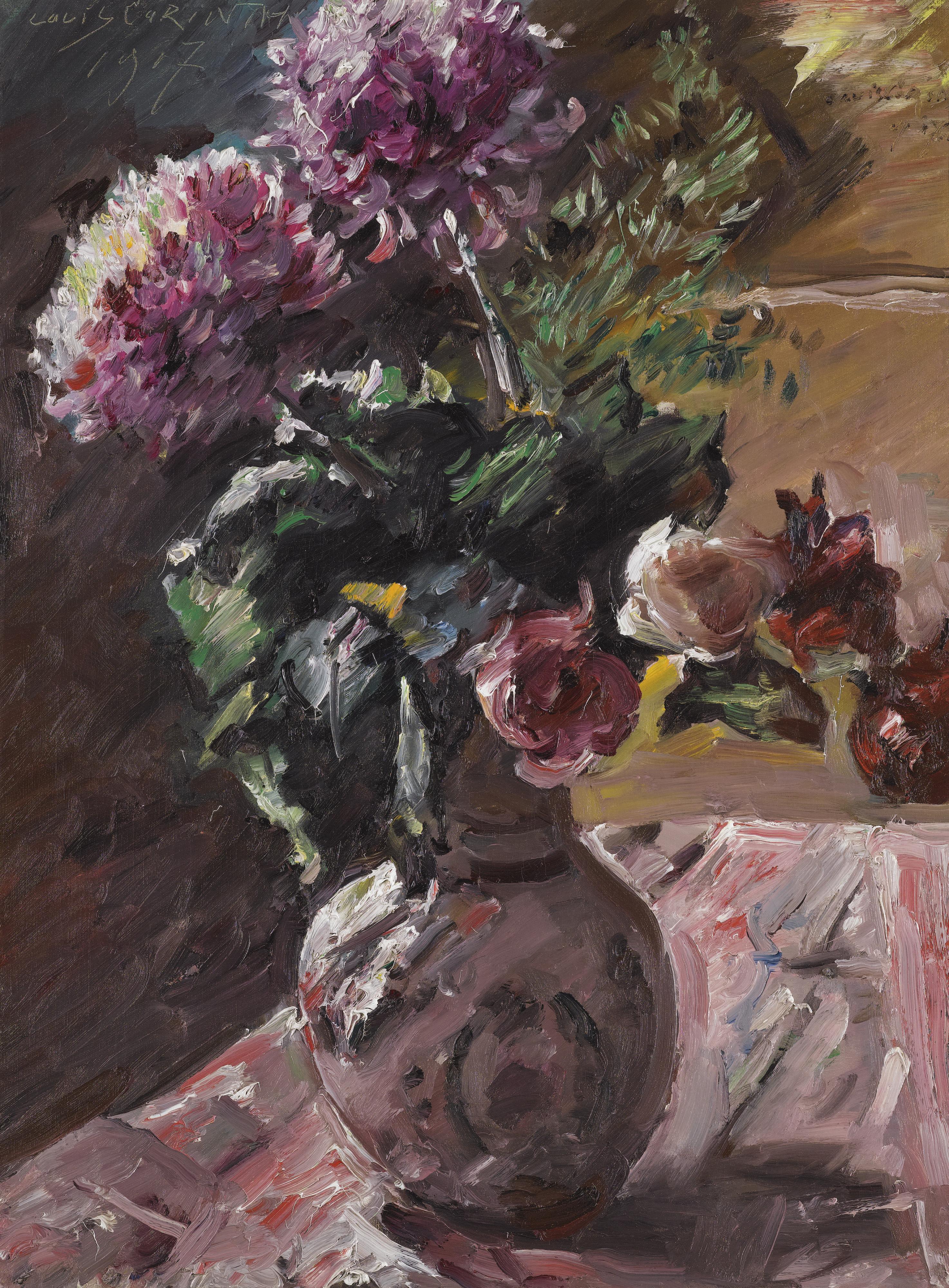 Chrysanthèmes et roses dans un pichet - Lovis Corinth