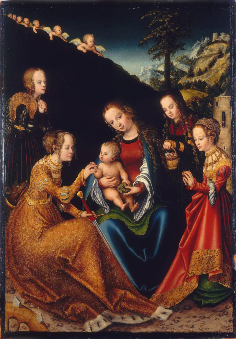 The Mystic Marriage of Saint Catherine of Alexandria with the Holy Dorothea, Margaret, and Barbara - Lucas Cranach the Elder
