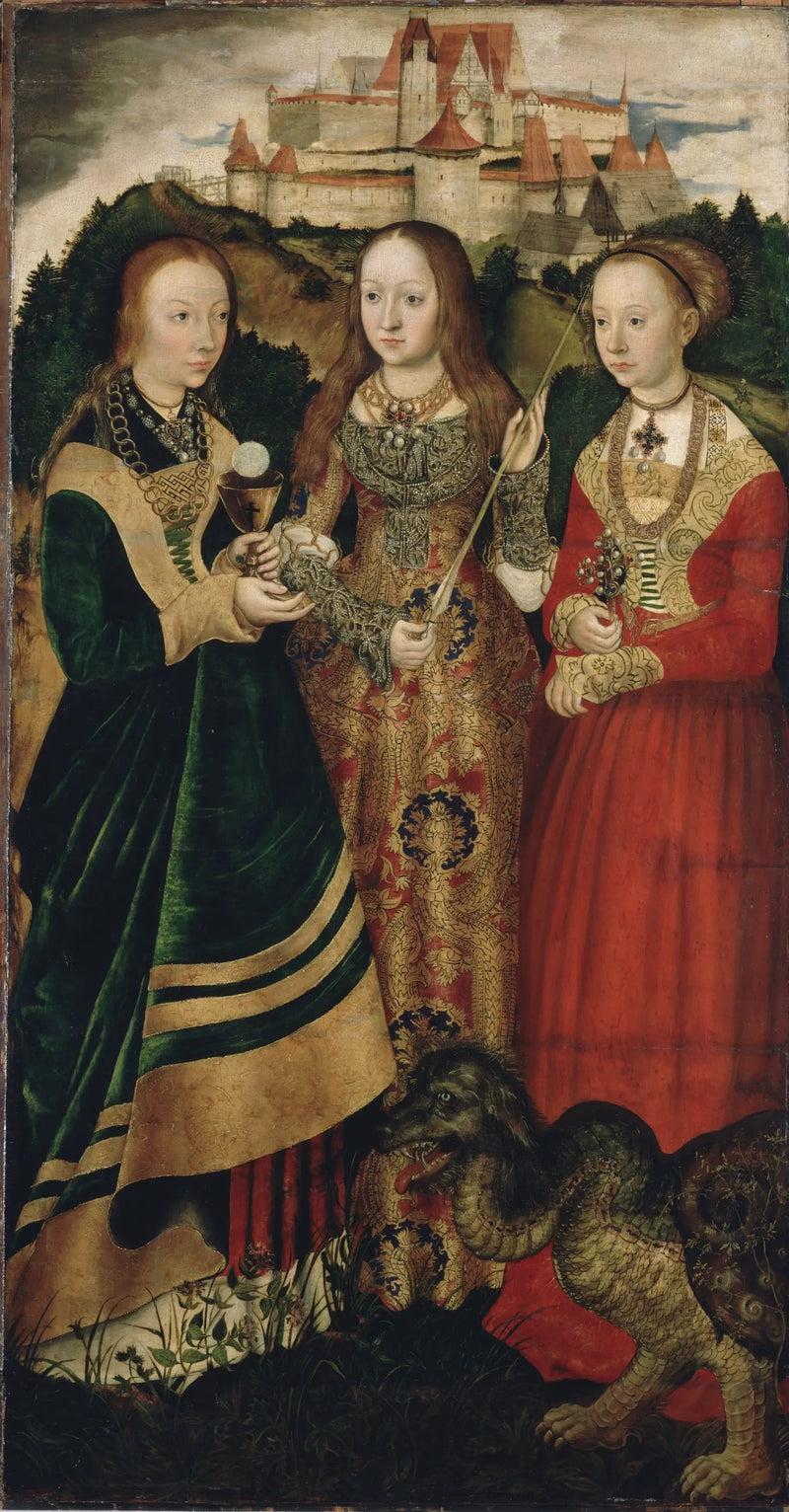 Retable du Martyre de sainte Catherine : Sainte Barbe, Sainte Ursule, Sainte Marguerite [aile droite, recto] - Lucas Cranach the Elder