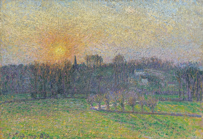 View of Bazincourt, sunset - Camille Pissarro