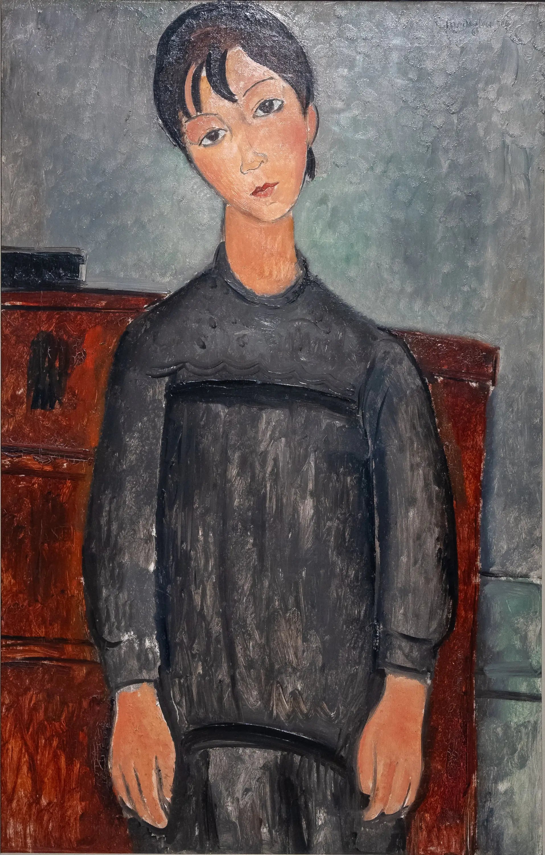 Reproduction du tableau « Fillette debout en tablier noir - Amedeo Modigliani » par Alpha Reproduction en peinture à l’huile