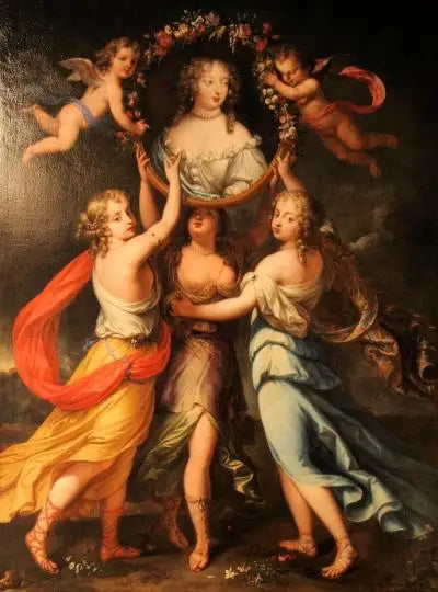 Portrait of Madame de Montespan supported by the graces and crowned by the loves - Pierre Mignard