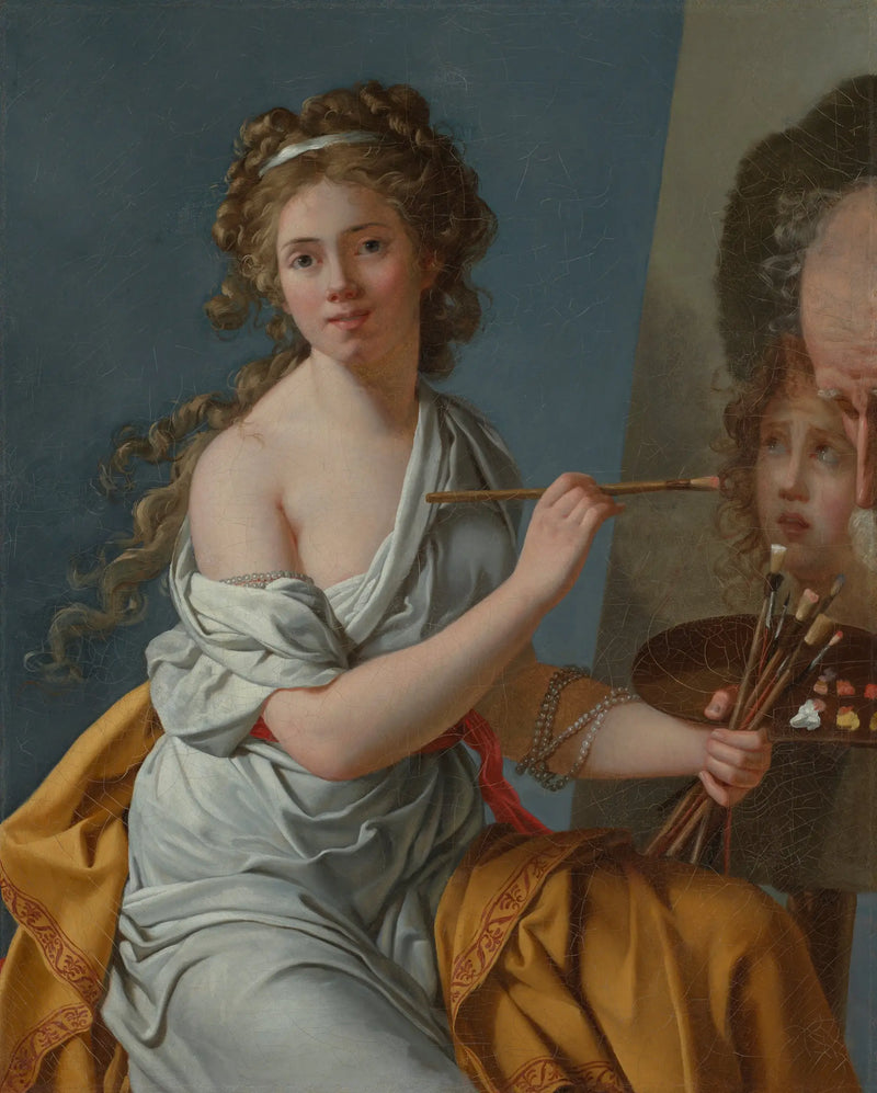 Self-portrait copying the Belisarius and the child at half-length by David