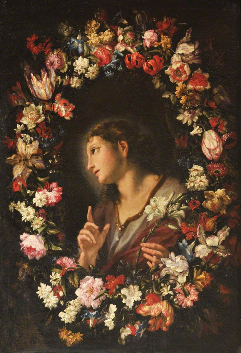 L'ange de l'Annonciation dans une guirlande de fleurs - Carlo Maratta