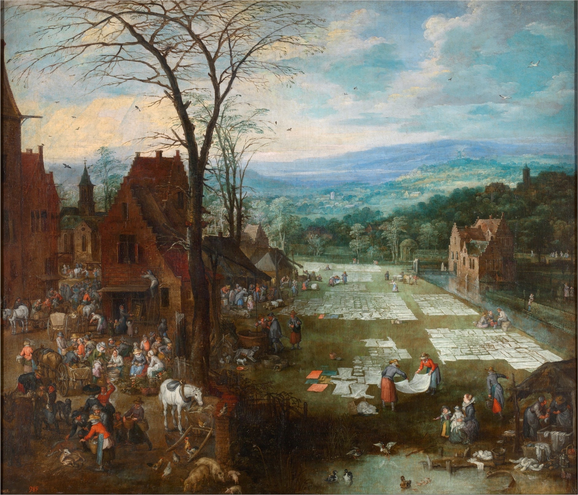Marchés et laveries en Flandres - Jan Brueghel l'Ancien