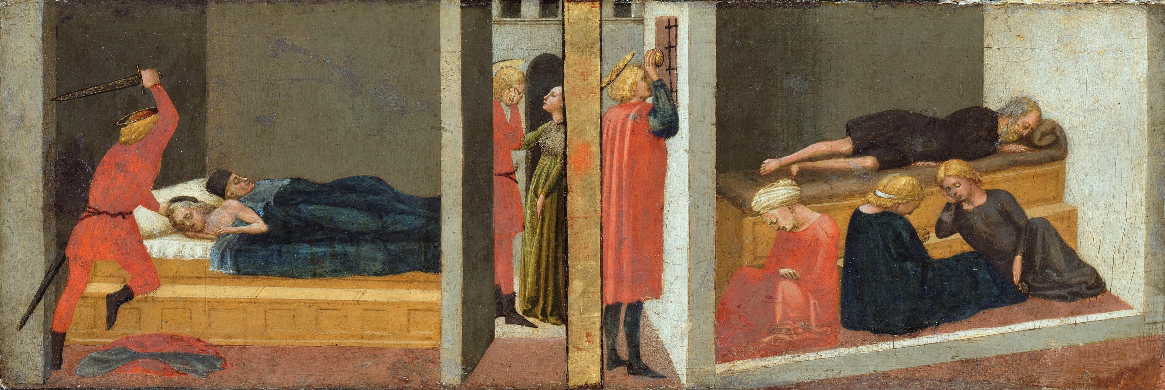 Altar Prie-dieu ; Right panel: The parricide of Saint Julian - The miracle of Saint Nicholas of Bari - Masaccio
