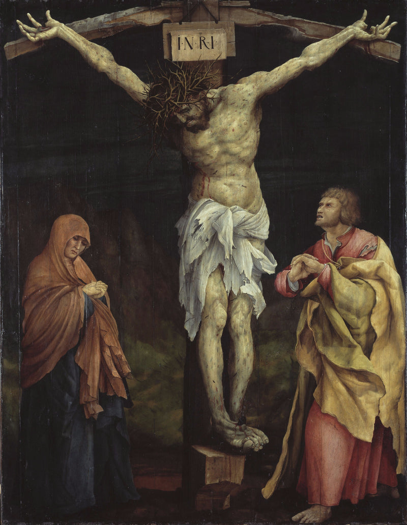 Retable de Tauberbischofsheim : The Christ on the cross with Mary and Saint John - Matthias Grünewald