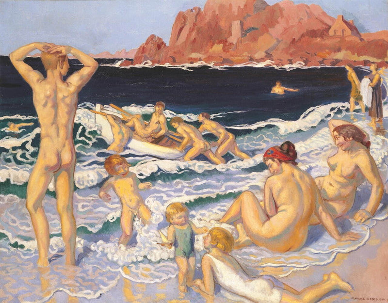 Beach with boat and nude man - Maurice Denis